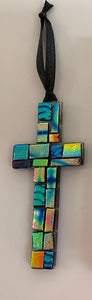 Dichroic Glass cross 4"