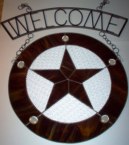 Wrought Iron Welcome Sign with or without Stained Glass Star Panel