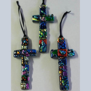 Beautiful Mosaic style Dichroic fused glass crosses